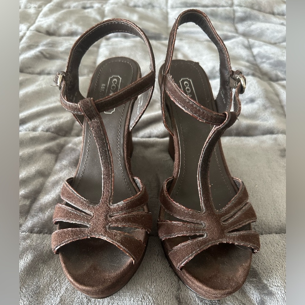COACH Brown suede Women's wedge heels